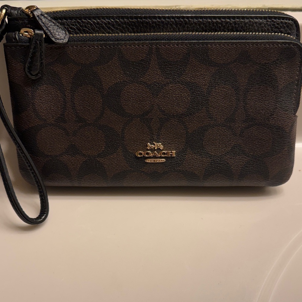 Coach Signature Dark Brown Wristlet